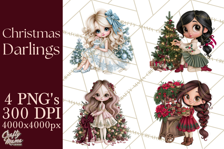 Whimsical Christmas Girls PNG Clipart, Holiday Characters