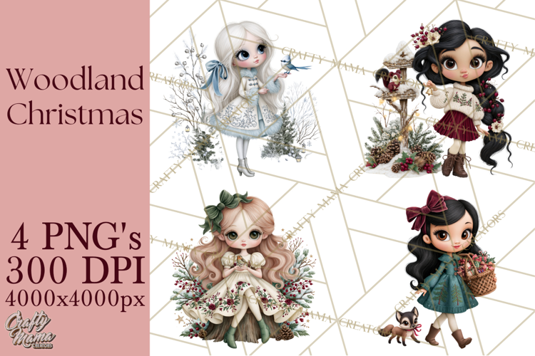 Christmas Woodland Girls PNG Clipart, Holiday Characters