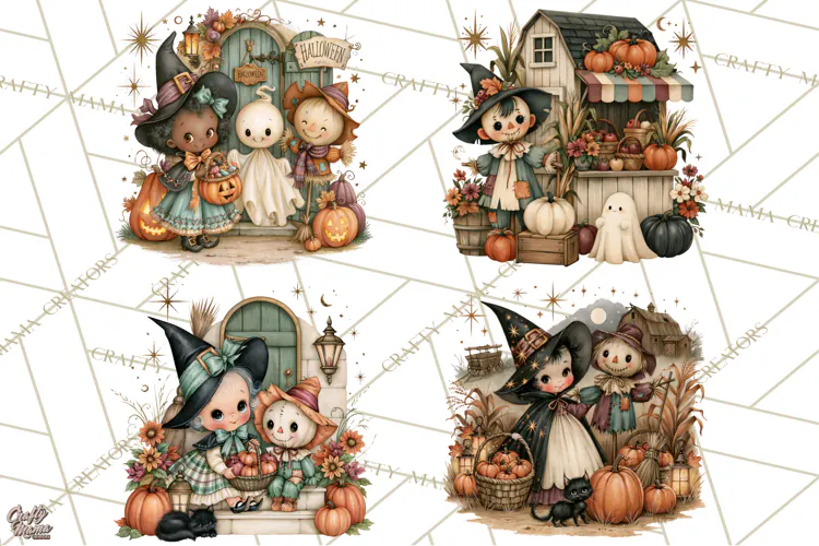 Vintage Halloween Scenes PNG, Halloween Magic Clipart