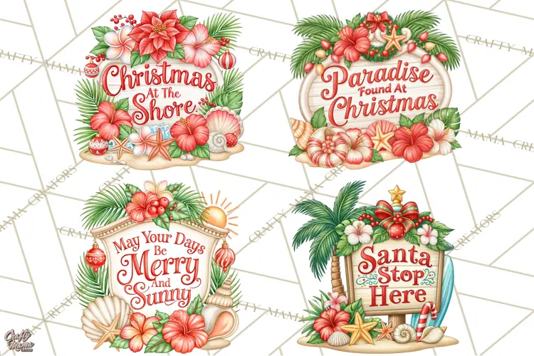 Tropical Christmas Beach Signs PNG, Christmas Quotes, Beach