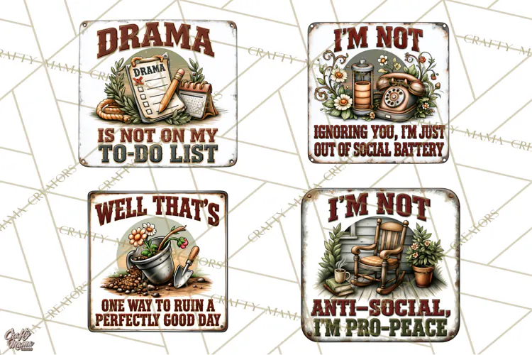 Rustic Sarcastic Quotes PNG | Vintage Funny Signs Clipart