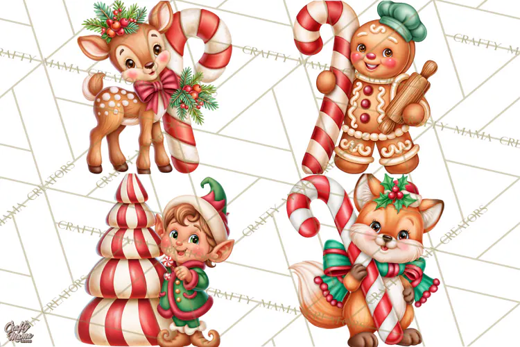 Candy Cane Lane Vintage Christmas Characters Clipart