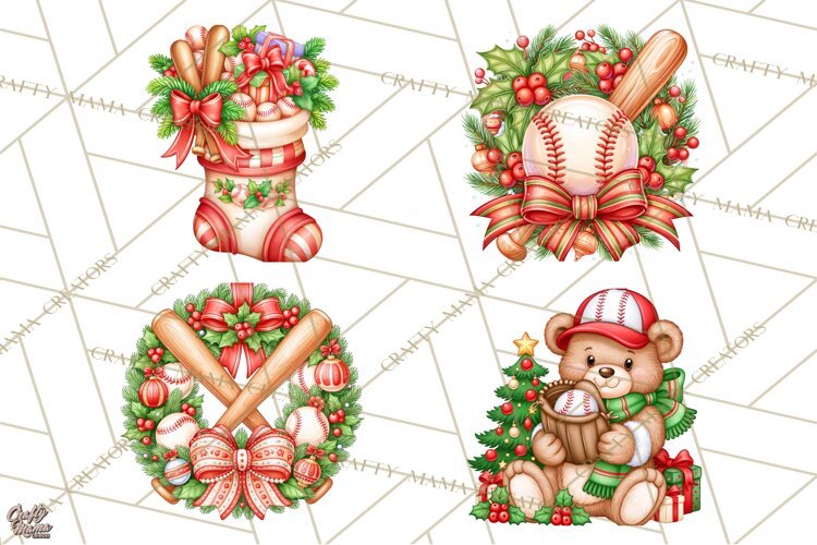 Christmas Baseball Clipart PNG example image 1