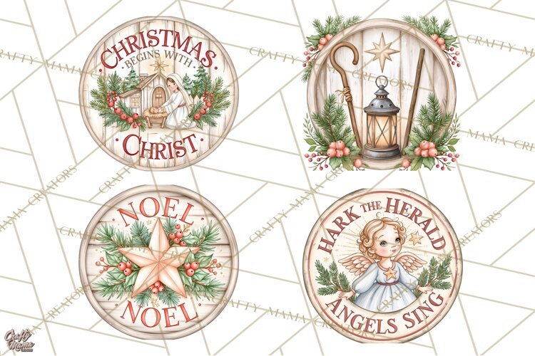 Religious Christmas Nativity Round Sign Clipart PNG example image 1