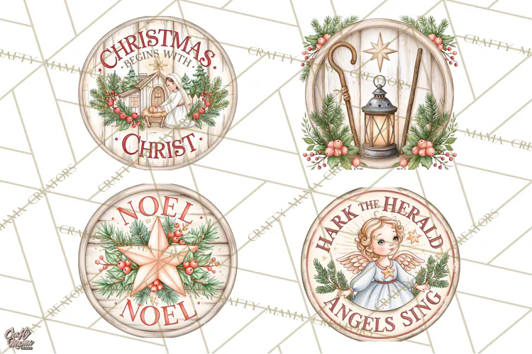 Religious Christmas Nativity Round Sign Clipart PNG