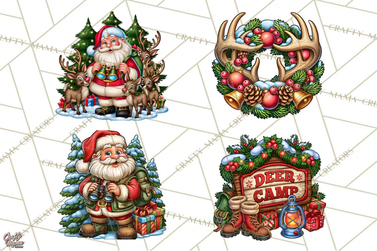 Christmas Hunting Clipart Santa Deer PNG