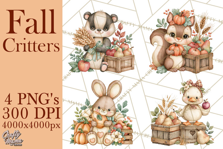 Cottagecore Fall Critters Clipart PNG example image 1