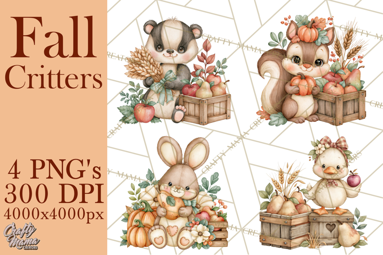 Cottagecore Fall Critters Clipart PNG