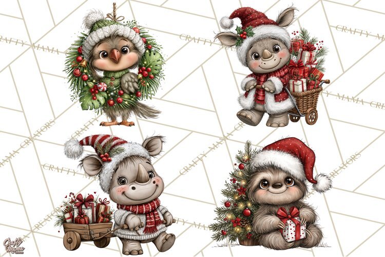 Jungle Christmas Clipart, Christmas Jungle Animals PNG example image 1