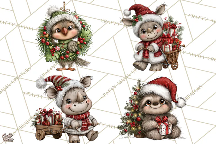 Jungle Christmas Clipart, Christmas Jungle Animals PNG