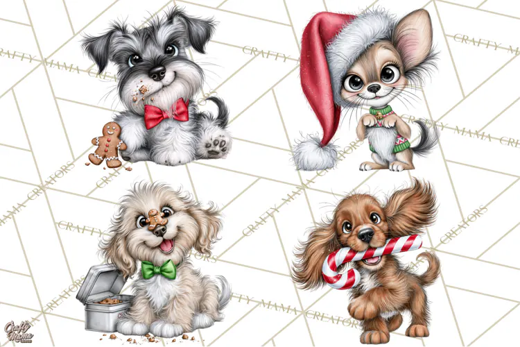 Christmas Dog Clipart PNG, Funny Christmas Puppies