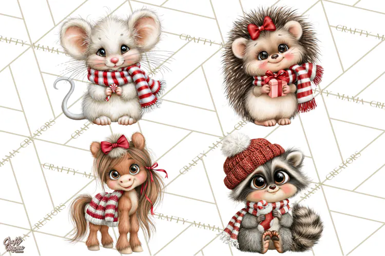 Peppermint Pals Christmas Animal Clipart PNG, Cute Candy