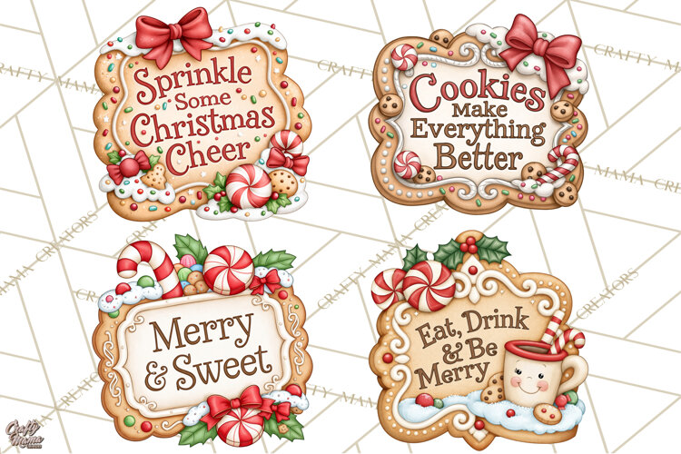 Gingerbread Christmas Signs PNG, Cute Christmas Sayings example image 1