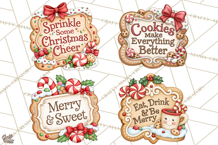 Gingerbread Christmas Signs PNG, Cute Christmas Sayings