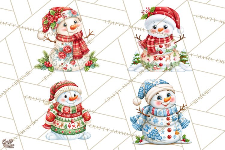 Patterned Snowman Christmas Clipart PNG example image 1