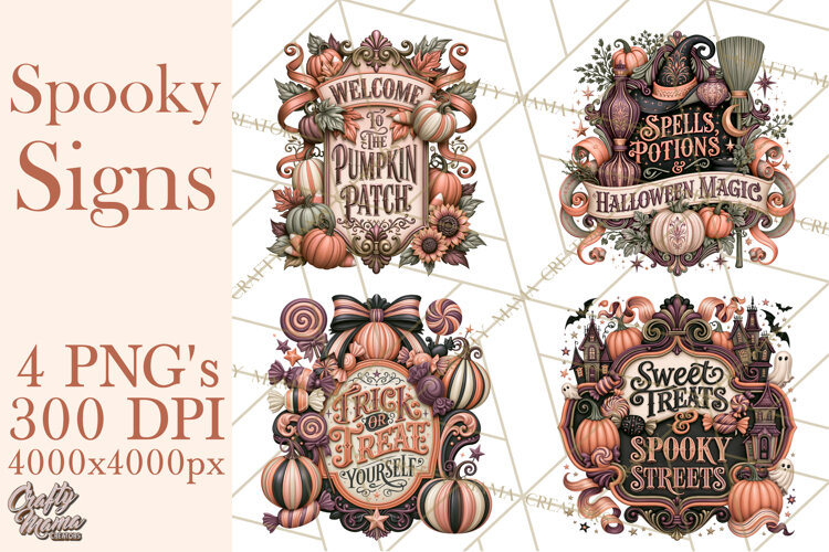 Retro Halloween Sign Clipart PNG example image 1