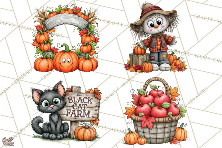 Halloween Farmhouse Buildings Clipart, Halloween Farmhouse