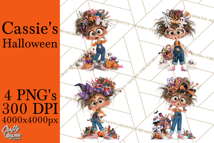 Cassie’s Halloween Cute Crafty Girl Clipart PNG