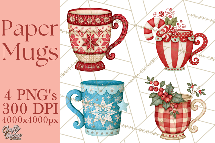 Patterned Christmas Coffee Mug Clipart PNG, Cozy Drinks