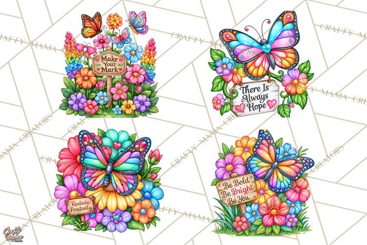 Colorful Butterfly Inspirational Clipart PNG, Floral Png example image 1