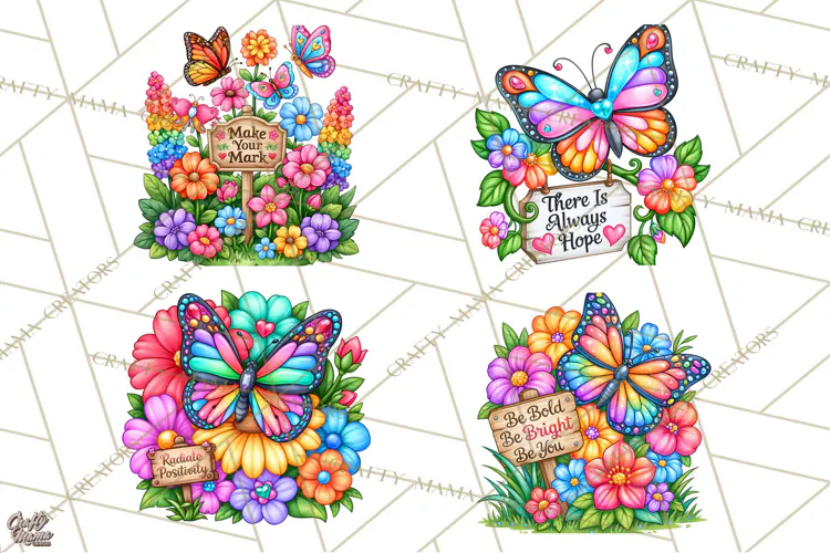 Colorful Butterfly Inspirational Clipart PNG, Floral Png