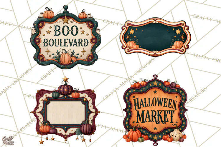 Vintage Halloween Signs PNG, Vintage Halloween Magic Clipart
