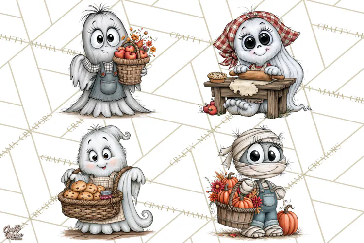 Halloween Farmhouse Monsters Clipart, Cute Halloween Farm