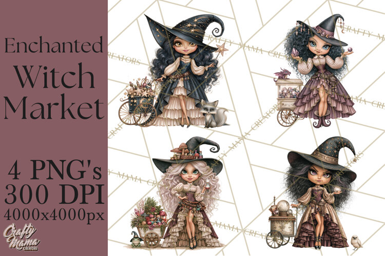 Enchanted Witch Market PNG Watercolor Clipart example image 1