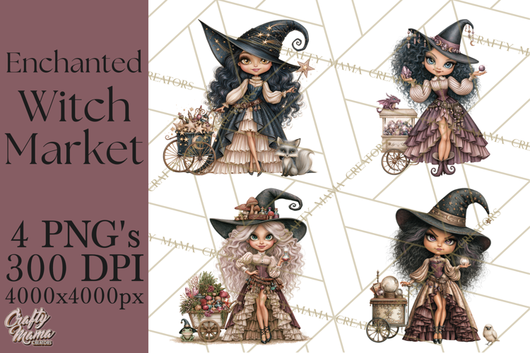 Enchanted Witch Market PNG Watercolor Clipart