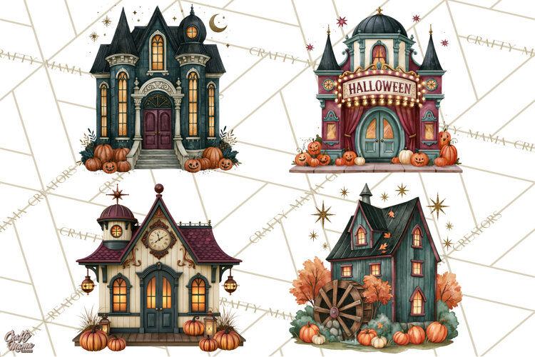 Vintage Halloween Places PNG, Halloween Magic Clipart example image 1