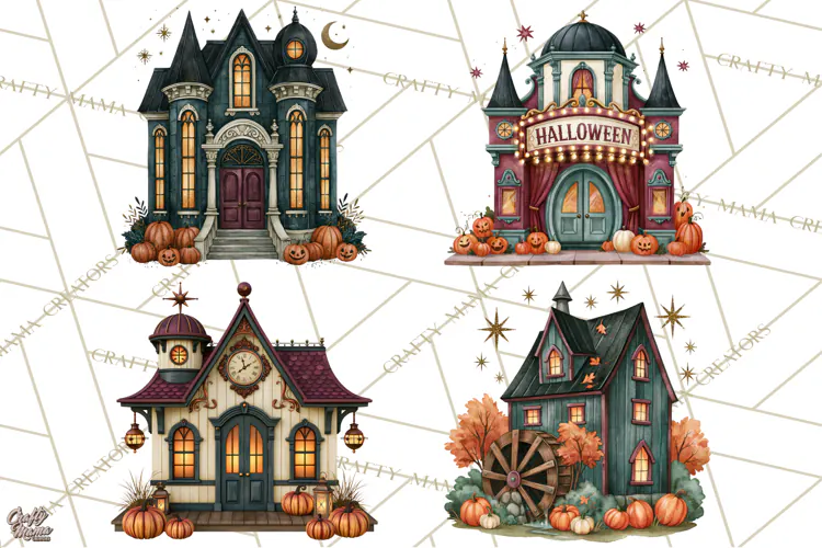 Vintage Halloween Places PNG, Halloween Magic Clipart