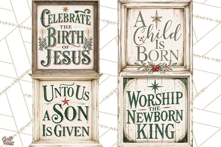 Christian Farmhouse Christmas Signs PNG
