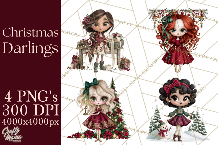 Whimsical Christmas Girls PNG Clipart, Holiday Characters
