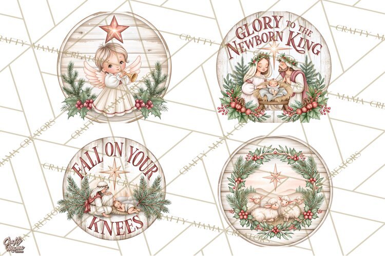 Religious Christmas Nativity Round Sign Clipart PNG example image 1