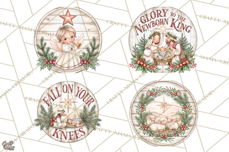 Religious Christmas Nativity Round Sign Clipart PNG