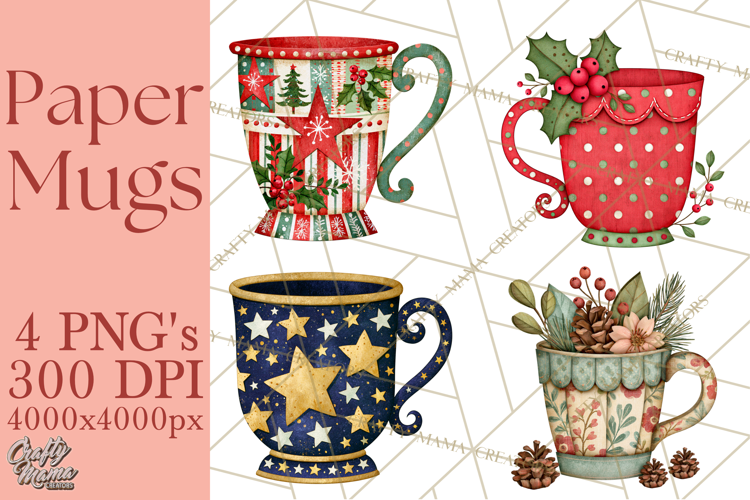 Patterned Christmas Coffee Mug Clipart PNG, Cozy Drinks