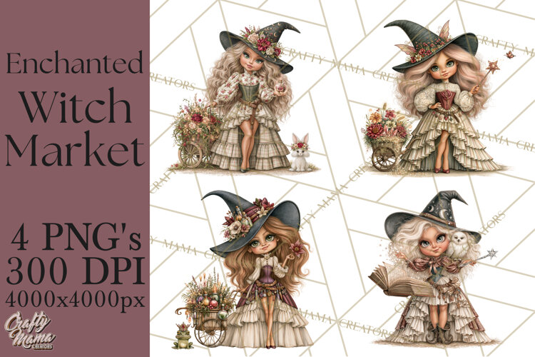 Enchanted Witch Market PNG Watercolor Clipart example image 1