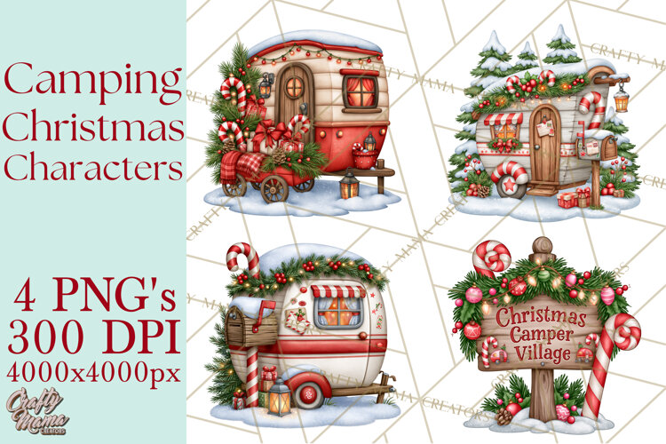 Christmas Camper Clipart PNG Whimsical Holiday example image 1