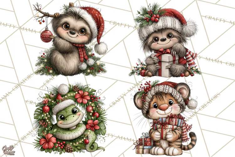 Jungle Christmas Clipart, Christmas Jungle Animals PNG
