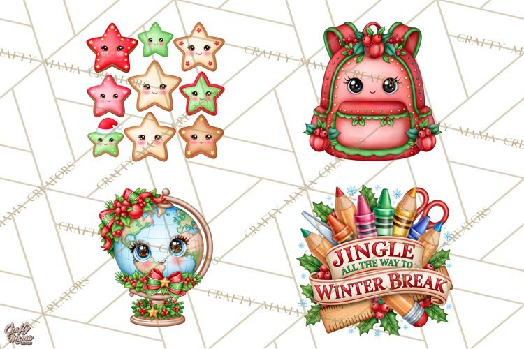 Christmas School Supplies & Teacher Clipart example image 1
