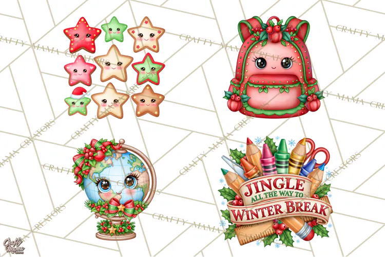 Christmas School Supplies & Teacher Clipart