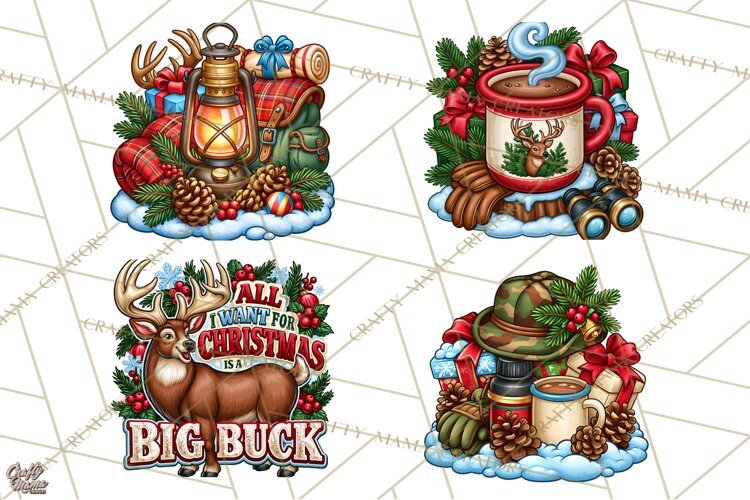 Christmas Hunting Clipart Santa Deer PNG example image 1