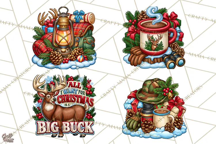 Christmas Hunting Clipart Santa Deer PNG