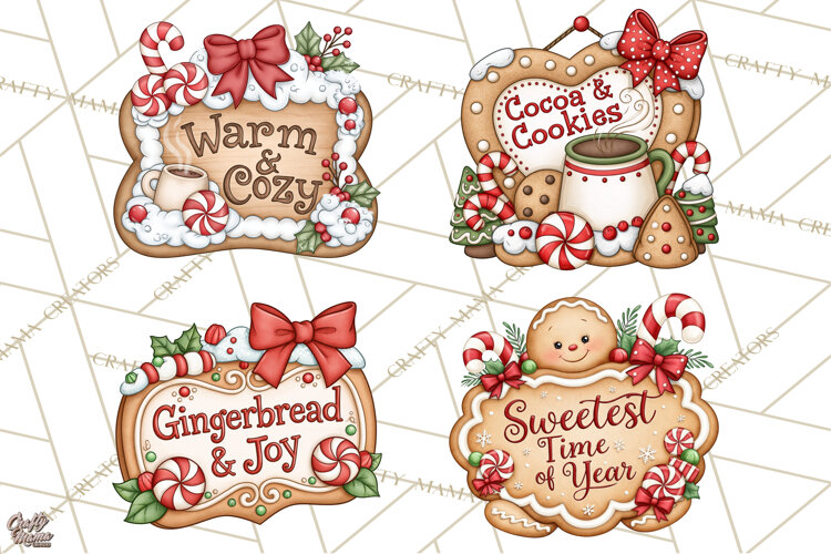 Gingerbread Christmas Signs PNG, Cute Christmas Sayings example image 1