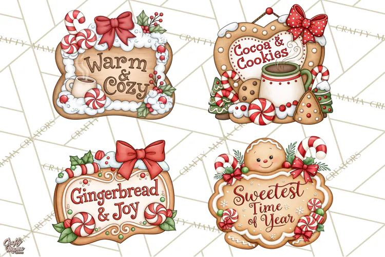 Gingerbread Christmas Signs PNG, Cute Christmas Sayings