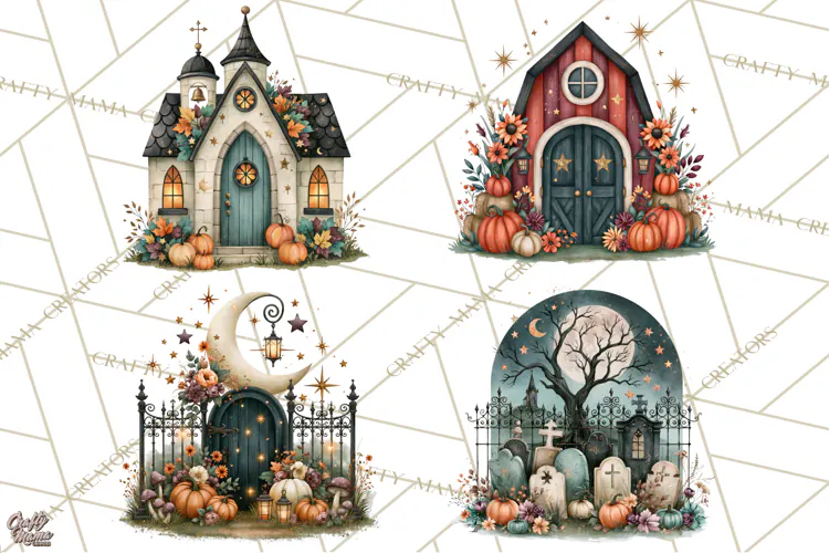 Vintage Halloween Places PNG, Halloween Magic Clipart