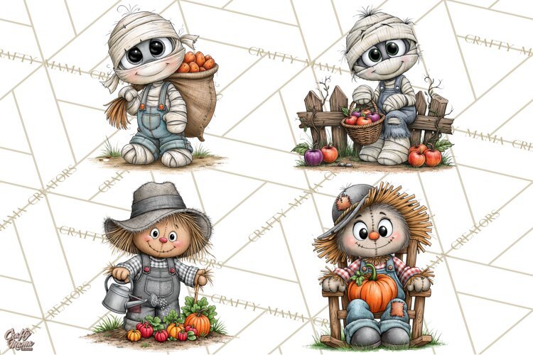 Halloween Farmhouse Monsters Clipart, Cute Halloween Farm example image 1