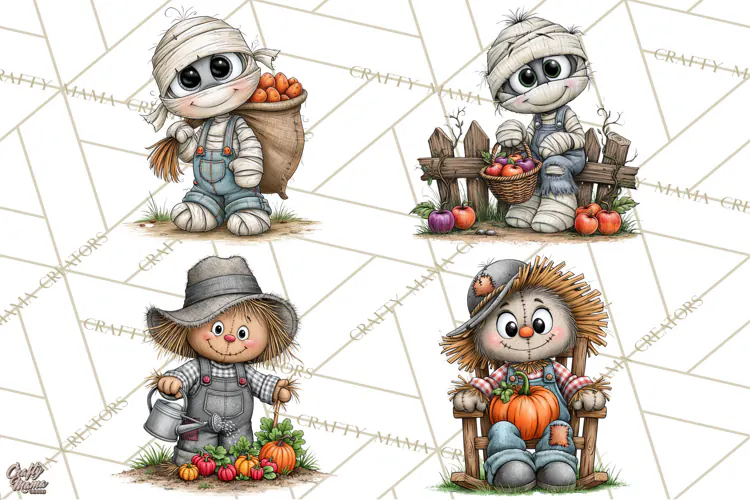 Halloween Farmhouse Monsters Clipart, Cute Halloween Farm