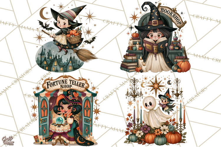 Vintage Halloween Scenes PNG, Halloween Magic Clipart example image 1