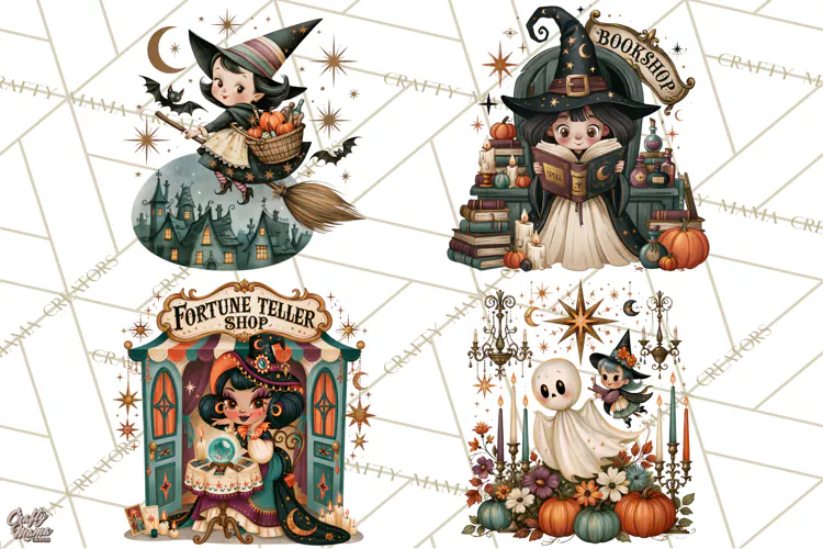 Vintage Halloween Scenes PNG, Halloween Magic Clipart